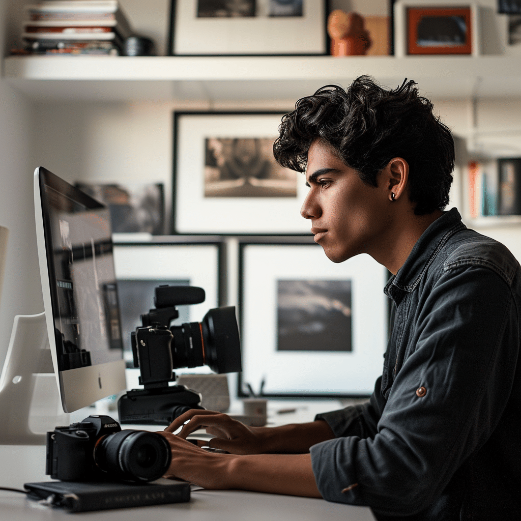 Jeune homme développant des photos dans un atelier moderne